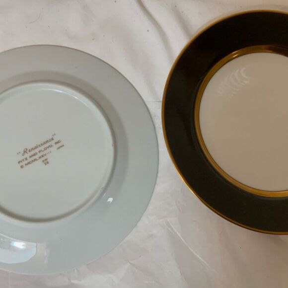 New Fitz & Floyd RENAISSANCE Black & Gold 5 1/4" Saucer replacement set of 2 - Picture 2 of 3